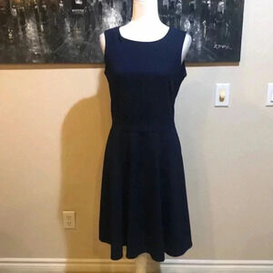 Liz Claiborne Navy Blue Fit and Flare Dress with Wide Waist Band Size 8
